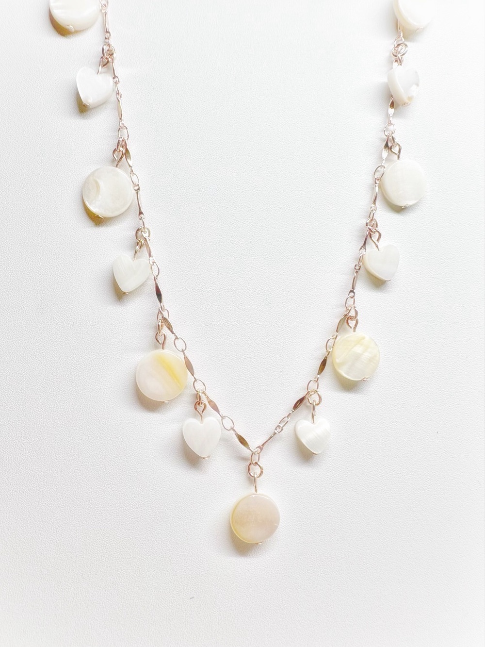 White Mother-of-Pearl Heart & Disc Charm Necklace